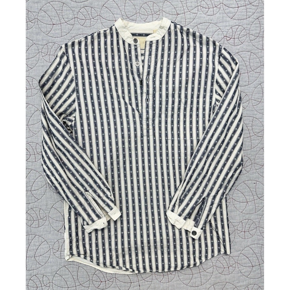 Scully Pullover Shirt Blue White Banded Collar Striped Western Retro VTG / Small